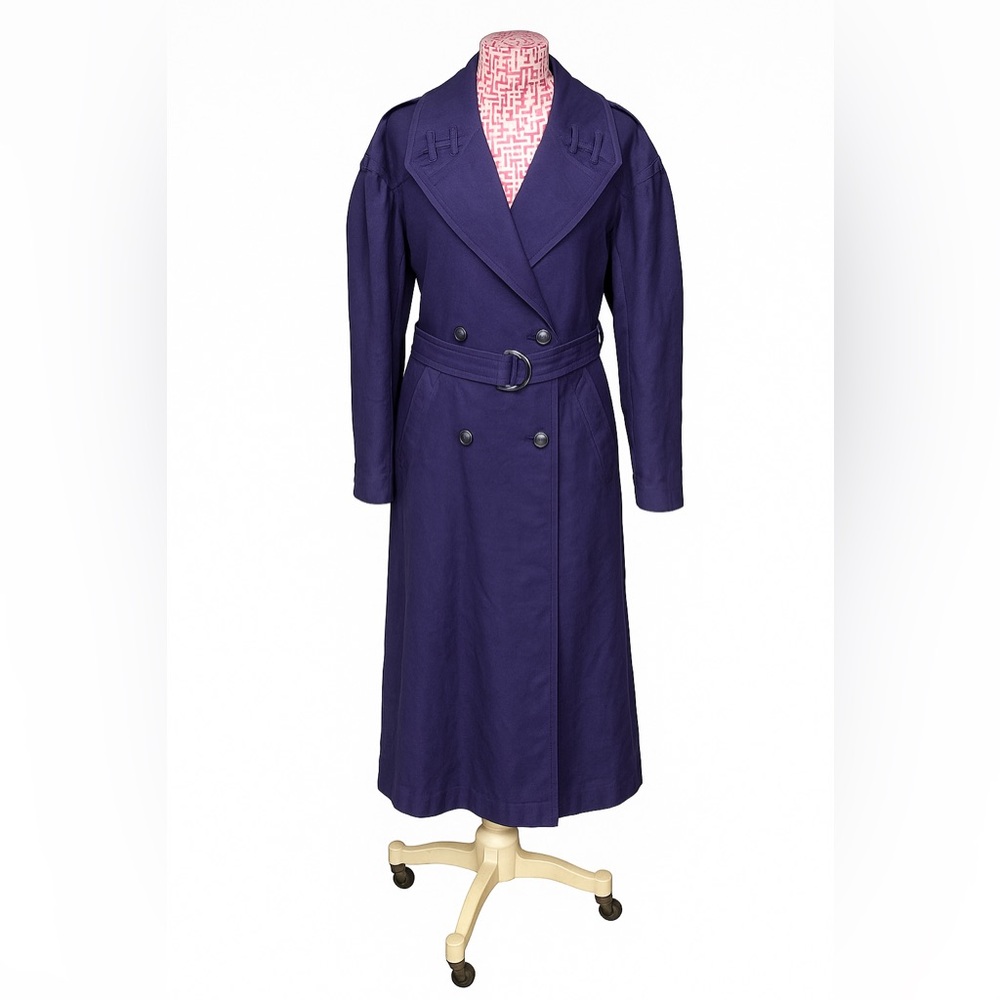 Vintage Otello Pelle Trench Coat Purple Double Breasted Oversized 80s Size 9/10
